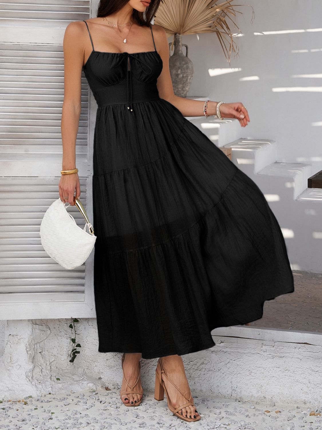 Devine Smocked Tiered Maxi Cami Dress - Ladyez