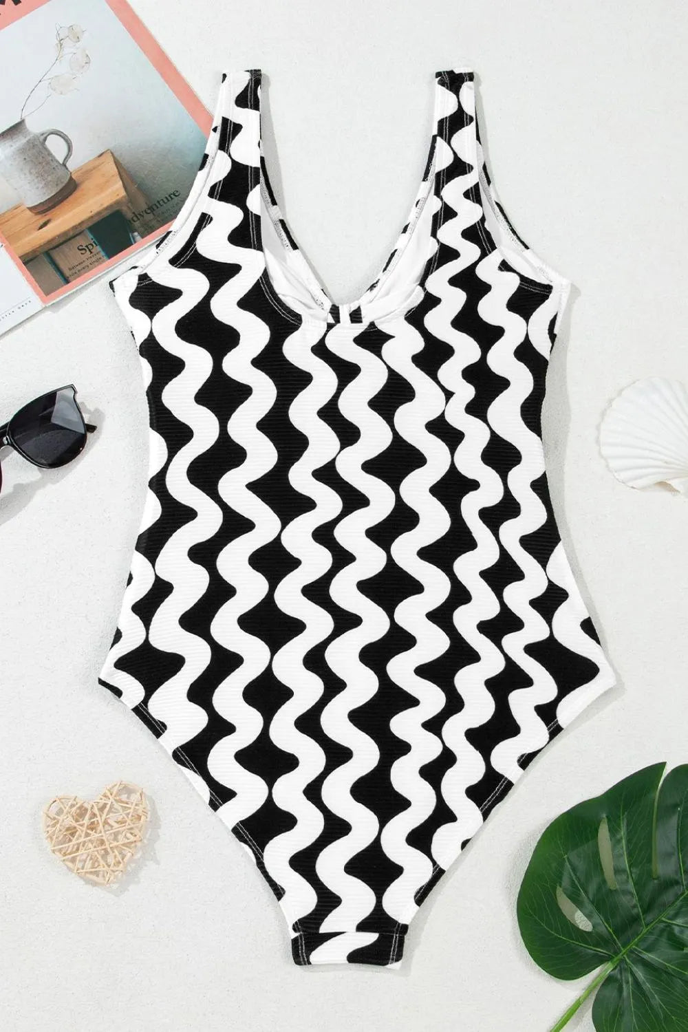 Tied Front Contrast Striped One-Piece Swimsuit - Ladyez