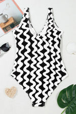 Tied Front Contrast Striped One-Piece Swimsuit - Ladyez