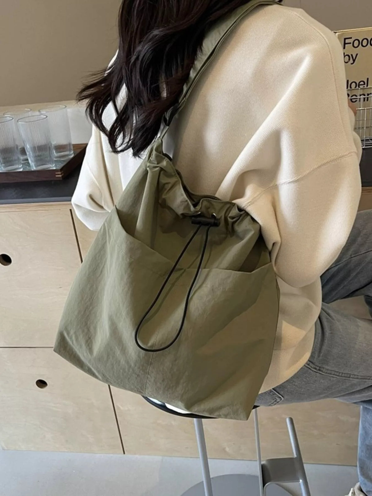 Drawstring Closure Canvas Crossbody Bag