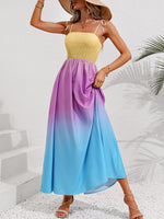 Honey Color Block Tie Shoulder Smocked Maxi Dress - Ladyez