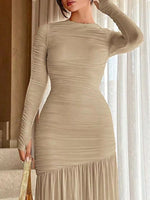Ruched Long Sleeve Bodycon Midi Dress
