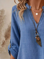 Notched Roll-Tab Sleeves Blouse - Ladyez