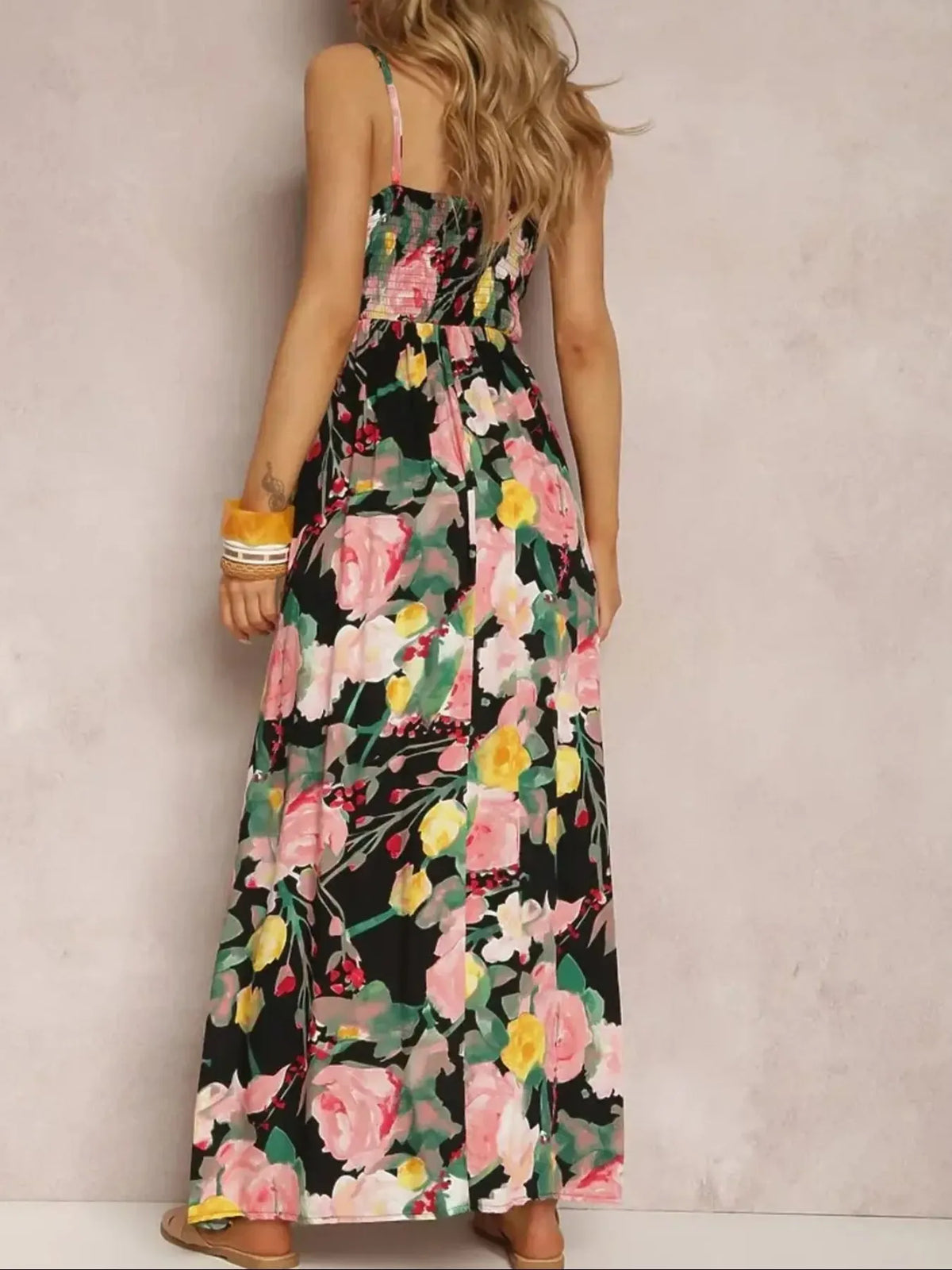 Floral Print Surplice Spaghetti Strap Maxi Dress - Ladyez