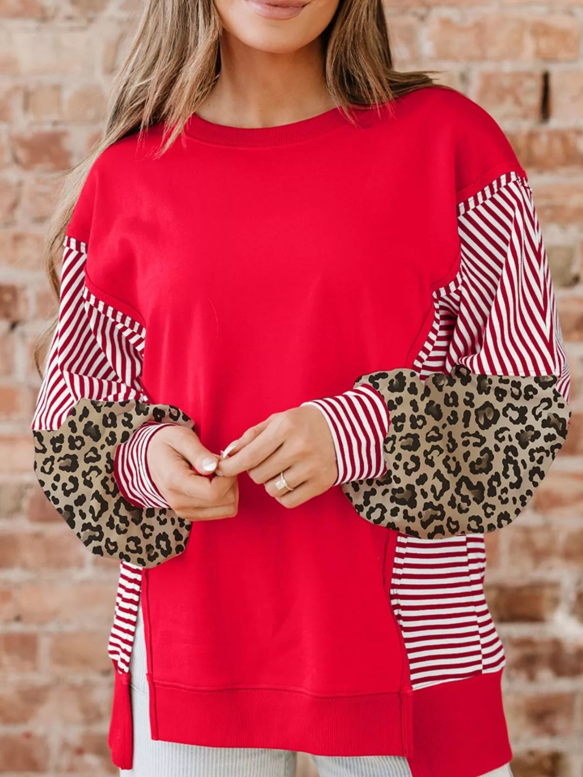 Striped Patchwork Sleeve Colorblock Sweatshirt