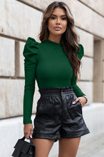 Mock Neck Puff Sleeve Bodysuit - Ladyez
