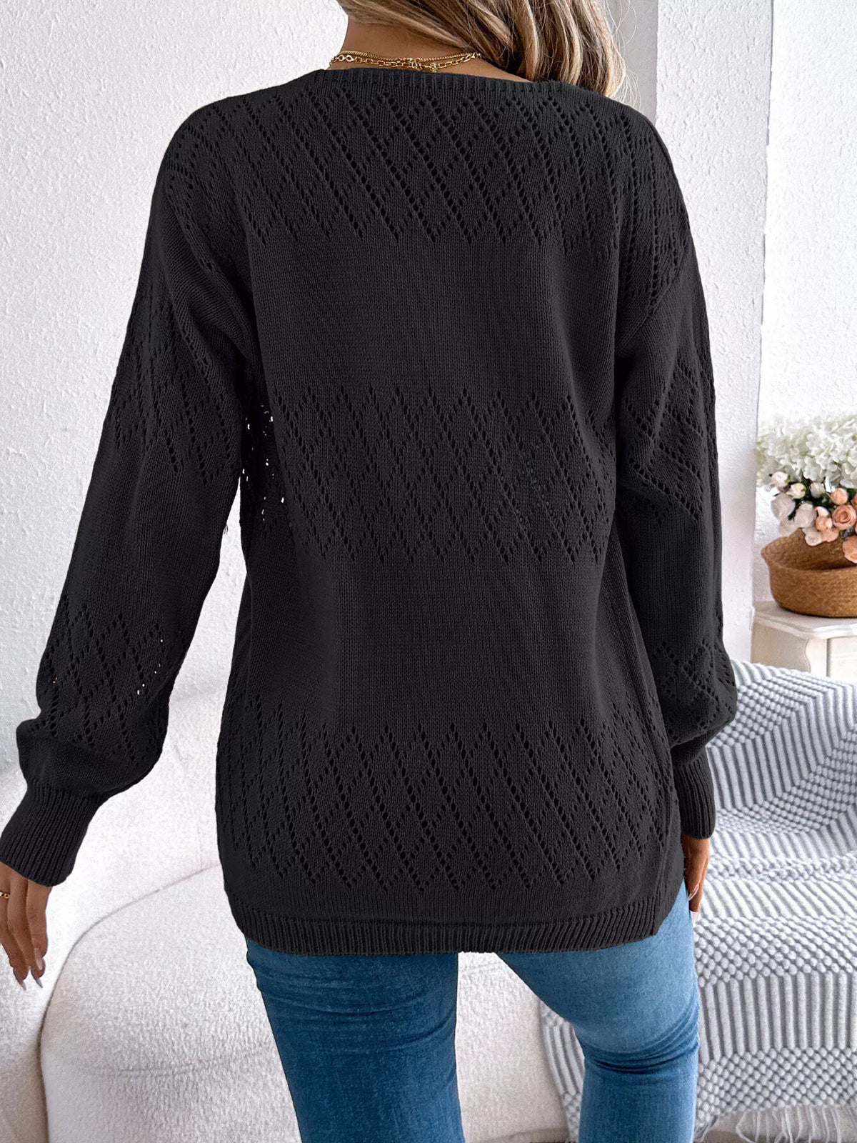 Openwork Open Front Long Sleeve Cardigan