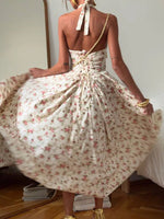 Floral Print Halter Neck Midi Dress