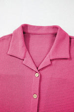Solid Color Textured Buttoned Shirt and Casual Pants Set