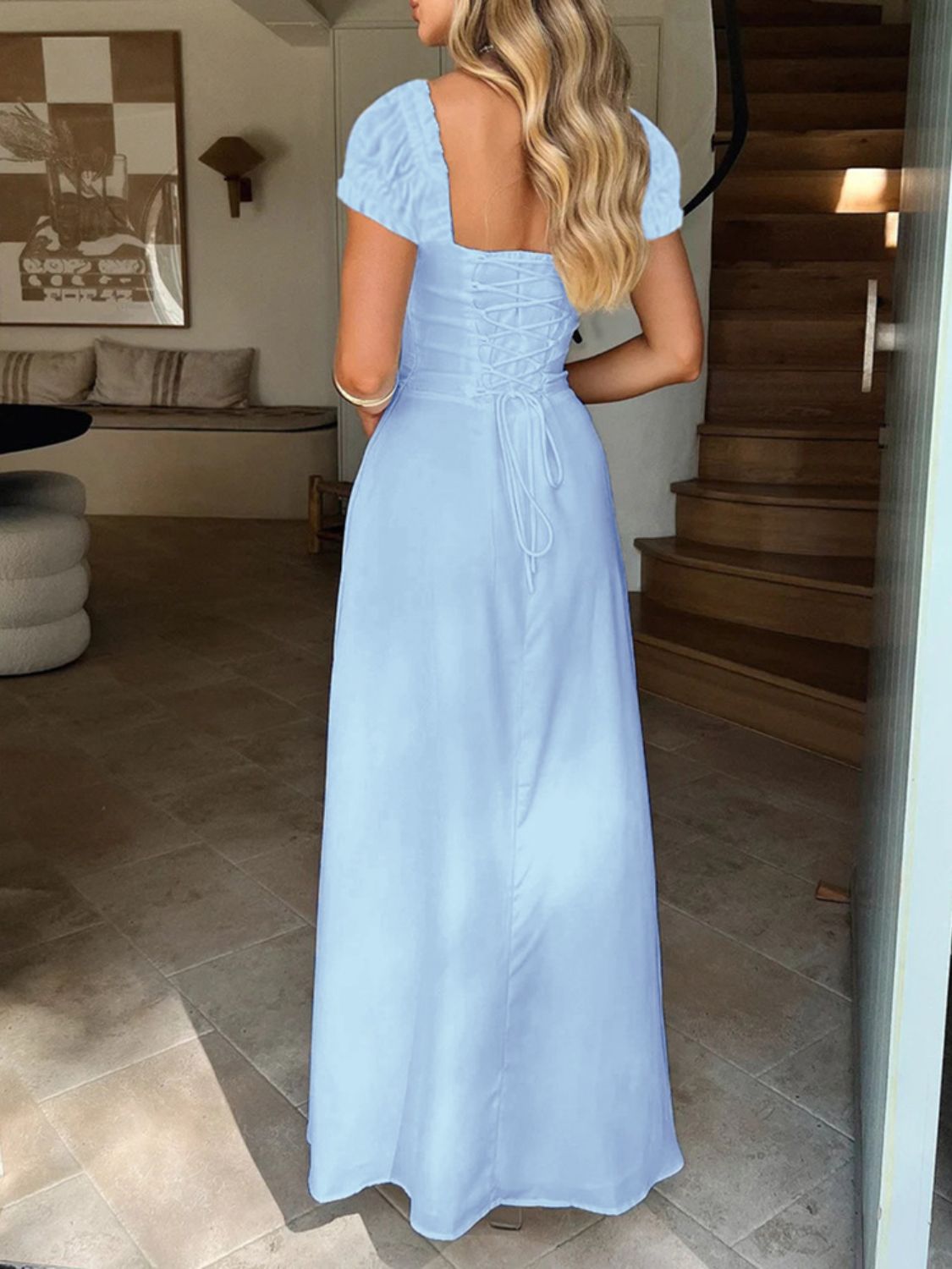Devine Sweetheart Neck Short Sleeve Maxi Dress - Ladyez