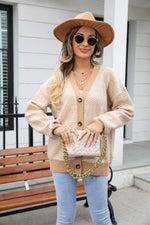 Angel Wings Striped V-Neck Dropped Shoulder Button-Up Cardigan