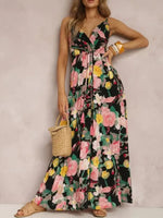 Floral Print Surplice Spaghetti Strap Maxi Dress - Ladyez