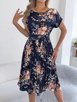Floral Print Pleated A-Line Midi Dress