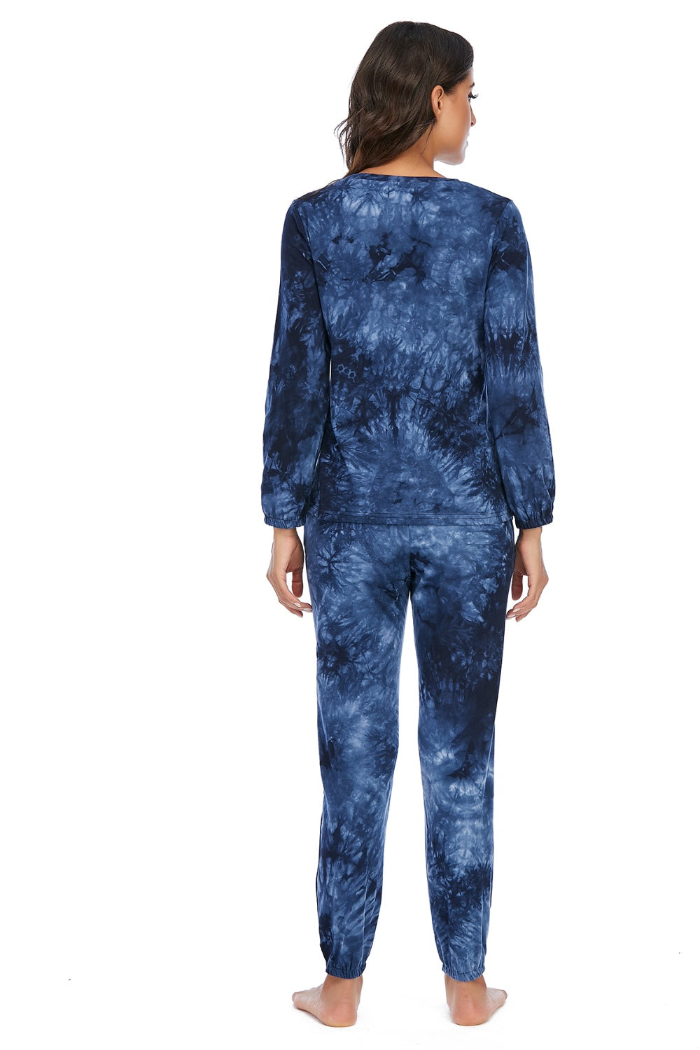 Tie-Dye Top and Drawstring Pants Lounge Set - Ladyez
