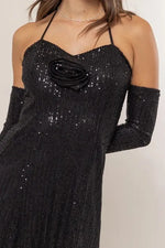 HYFVE Sequin Rosette Halter Mini Dress - Ladyez