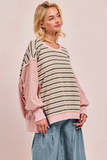 BiBi Stripe Mixed Top With Cut Edge And Reverse Outseam