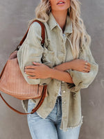 Raw Hem Button Up Denim Shacket