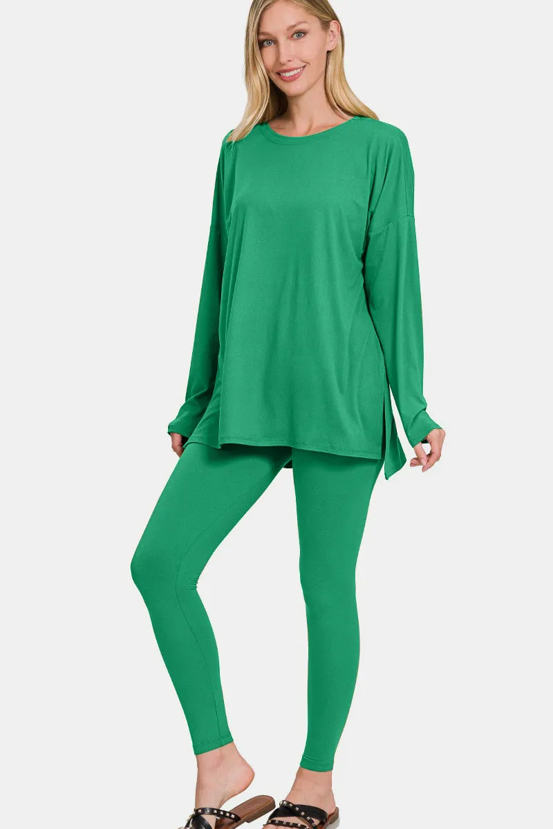 Zenana Full Size Brushed Microfiber Top and Leggings Lounge Set - Ladyez