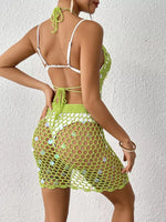 Halter Neck Crochet Knit Top and Skirt Cover Up Set
