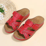 Cutout Leather Wedge Sandals