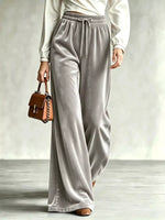 Velvet Wide-Leg Pants with Drawstring