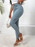 Decorative Buckle Skinny Jeans with Pockets
