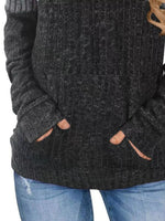 Full Size Color Block Ribbed Knit Hoodie Plus Size