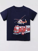 Children's Fire Truck and Helicopter Print T-Shirt