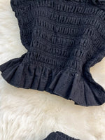 Smocked Crop Top and Hollow-Out Skirt Set