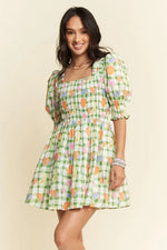 Davi & Dani Fruits Printed Smocking Mini Dress - Ladyez