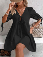 Tie Front Puff Sleeve Mini Dress