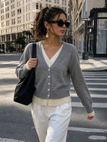 V-Neck Button-Down Contrast Layered Cardigan