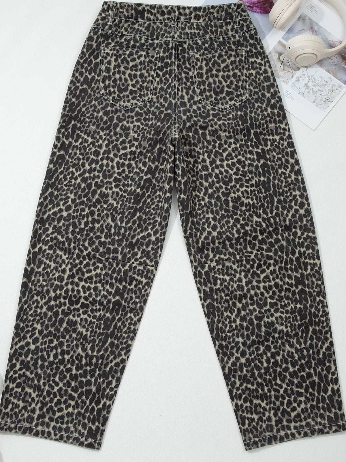 Leopard Print High Waist Barrel Jeans