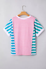 Color Block Striped Batwing Sleeve T-Shirt