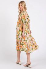 Mittoshop Flower Print Puff Sleeve Ruffle Smocked Midi Dress