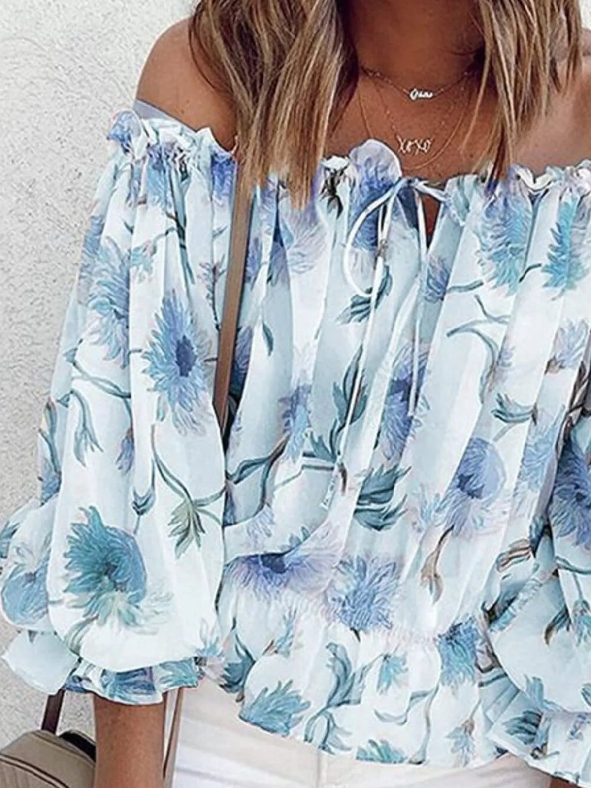 Off-Shoulder Floral Print Blouse - Ladyez