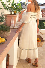 Square Neck Short Sleeve Midi Dress