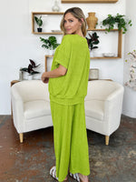 Double Take Full Size Texture Round Neck Short Sleeve T-Shirt and Wide Leg Pants - Ladyez