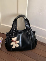 Leather Shoulder Bag with Bear Charm