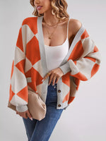 Diamond Pattern Button-Up Knit Cardigan