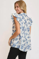 Umgee Full Size Botanical Print Babydoll Top Plus Size