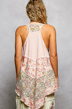 POL Round Neck Ribbed Tank with Woven Print Patch