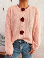 Flower Button Long Sleeve Cardigan