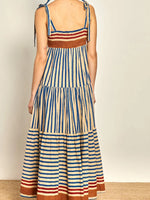 Striped Tie-Shoulder Tiered Maxi Dress - Ladyez