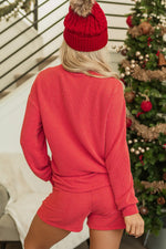 MERRY Round Neck Long Sleeve Top and Shorts Lounge Set - Ladyez