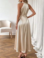 Pearl Halter Satin Midi Dress