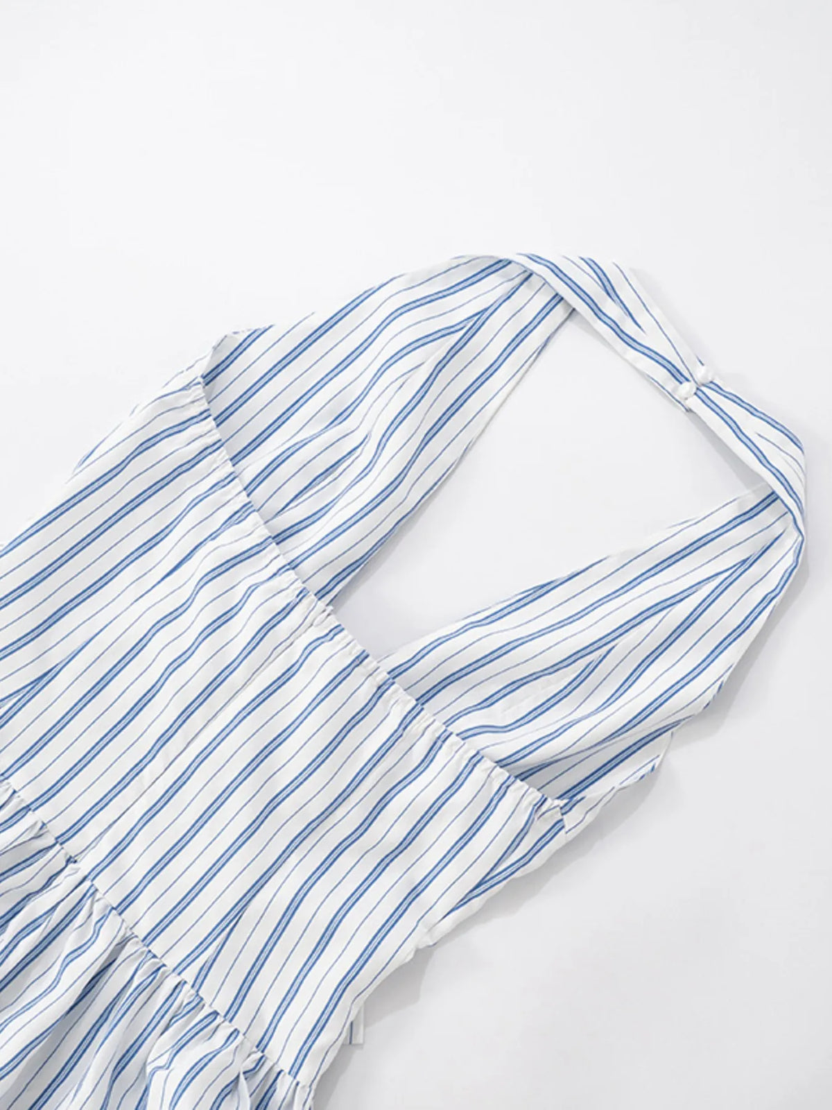 Striped Halter Neck Midi Dress with Tie Front Detail - Ladyez