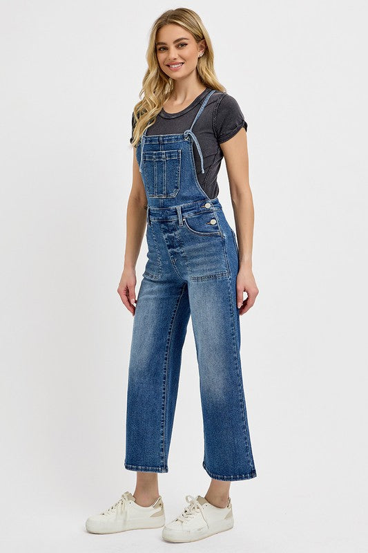 RISEN Full Size Knotted Strap Denim Overalls with Pockets Plus Size - Ladyez