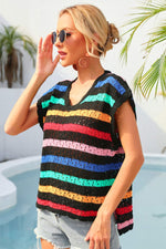 Angel Wings Striped V-Neck Slit Cover Up - Ladyez