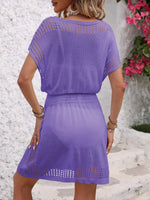 Openwork V-Neck Short Sleeve Cover-Up Dress - Ladyez